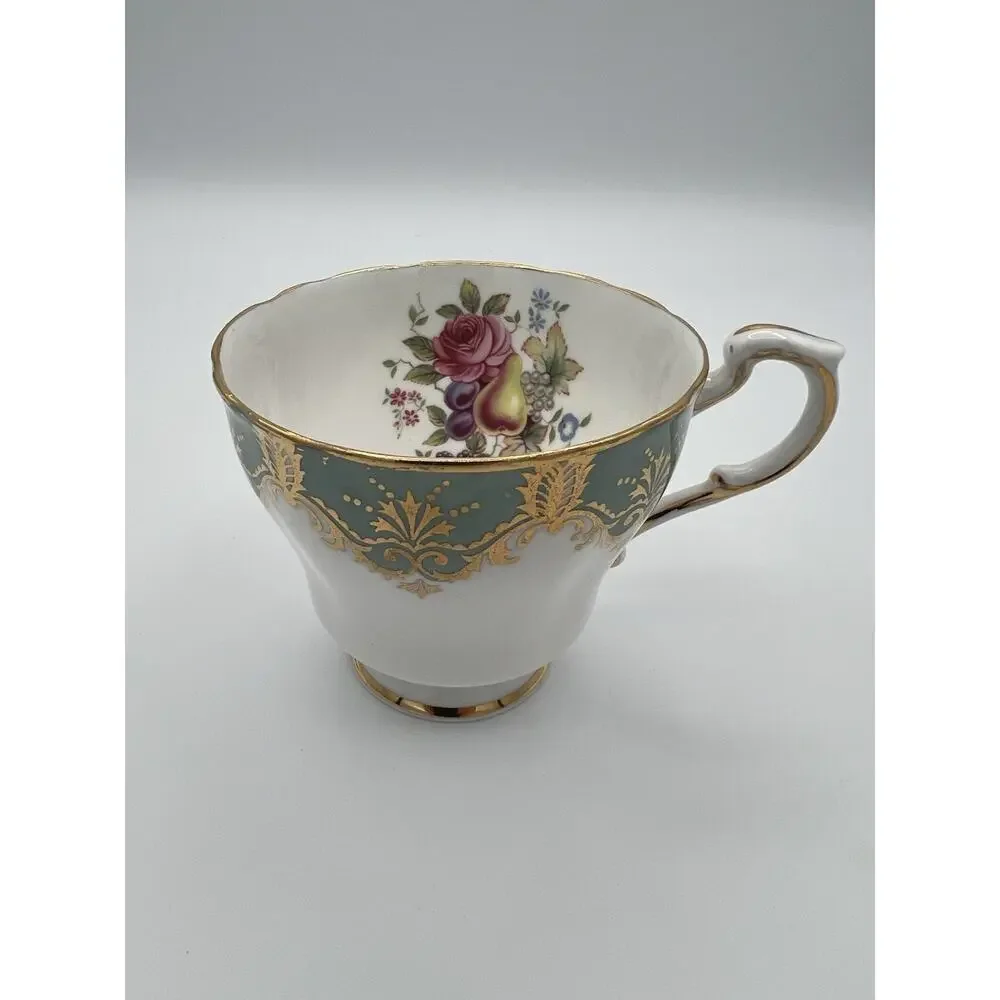 Vintage Paragon England Floral Rose‎ White Turquoise Tea Cup & Saucer Set